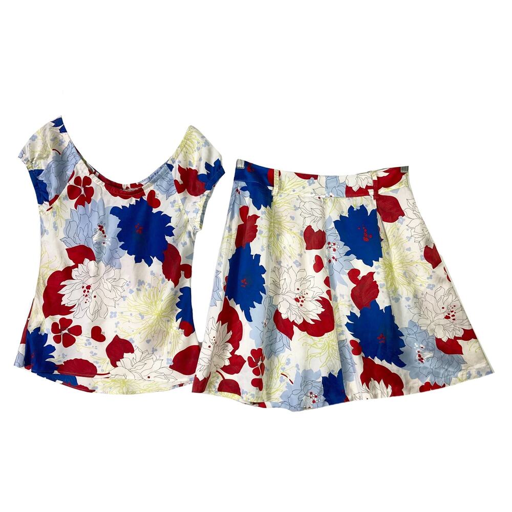 NWOT TOMMY HILFIGER Top Skirt Set 4 VTG Silk Floral Off Shoulder Short Sleeve